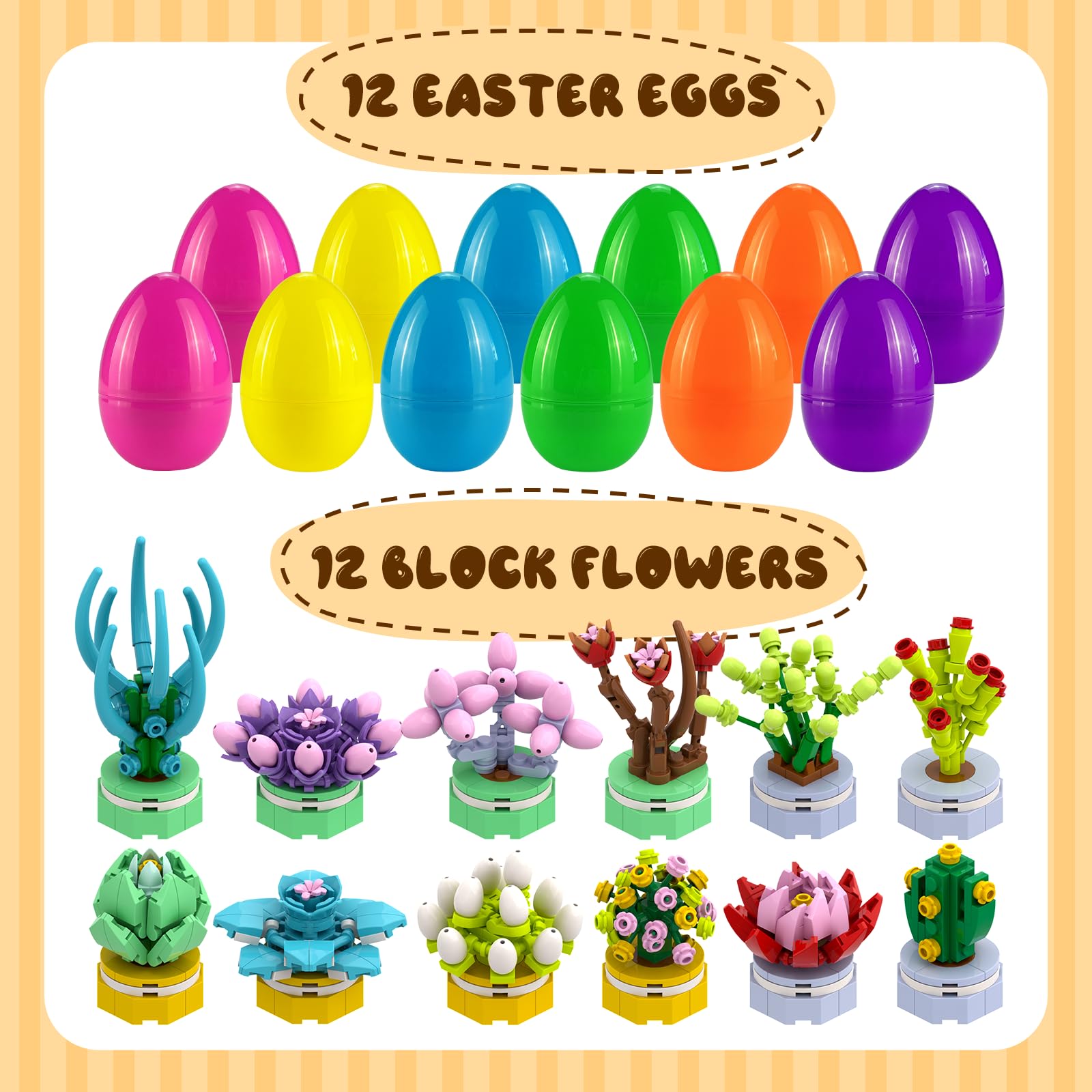 prefilled easter eggs containing building blocks for kids