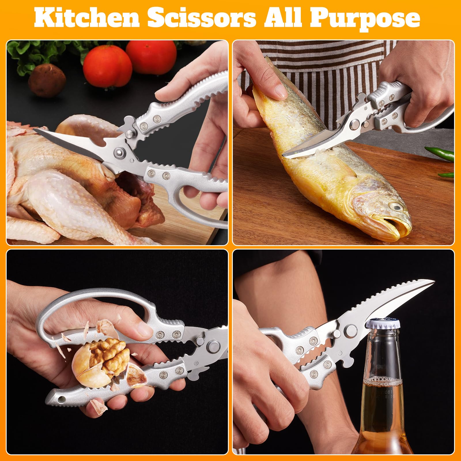 Spring loaded mechanism with safety lock on poultry scissors