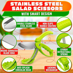 Micro-serrated blades on salad chopper scissors