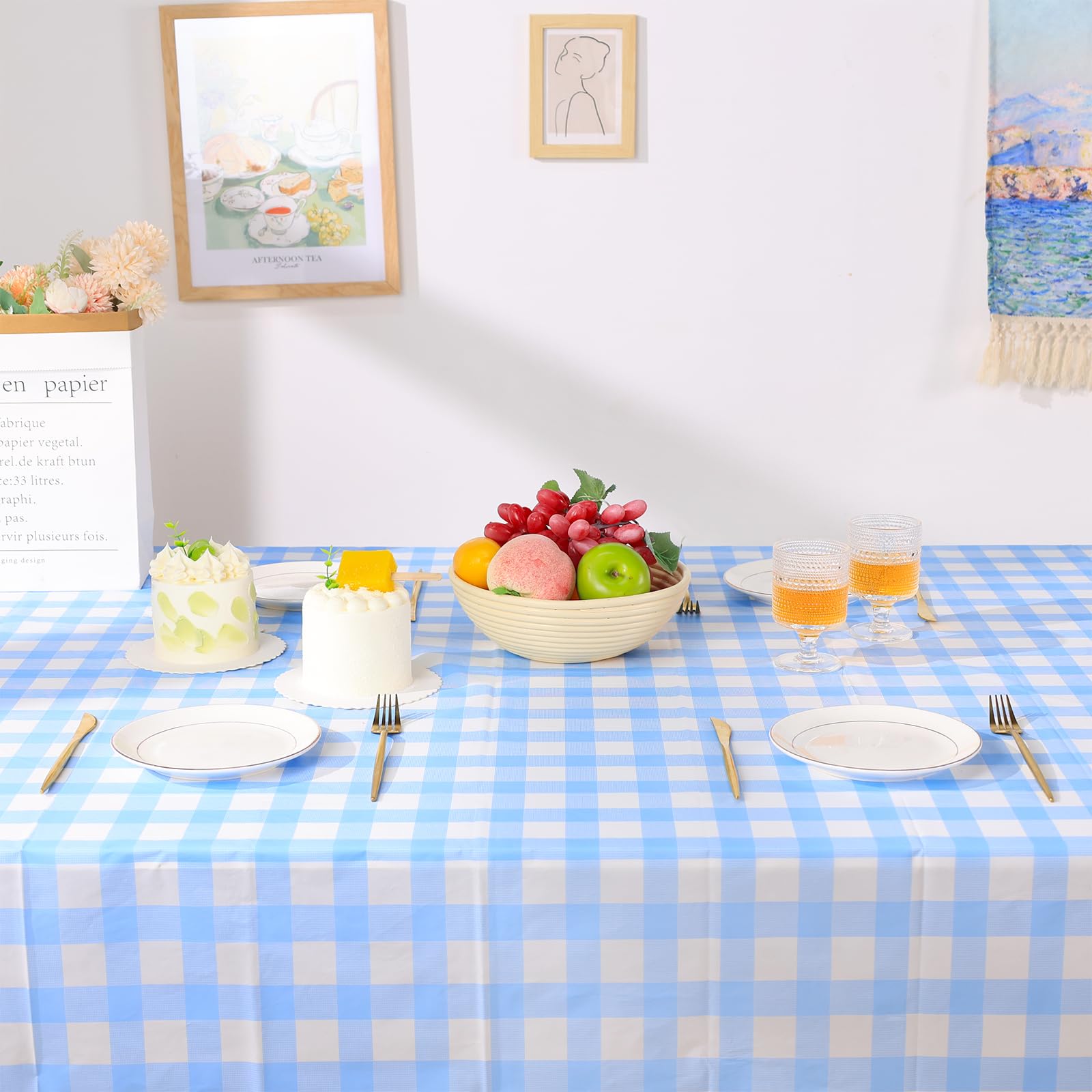 Spring plaid tablecloth with party decoration uses
