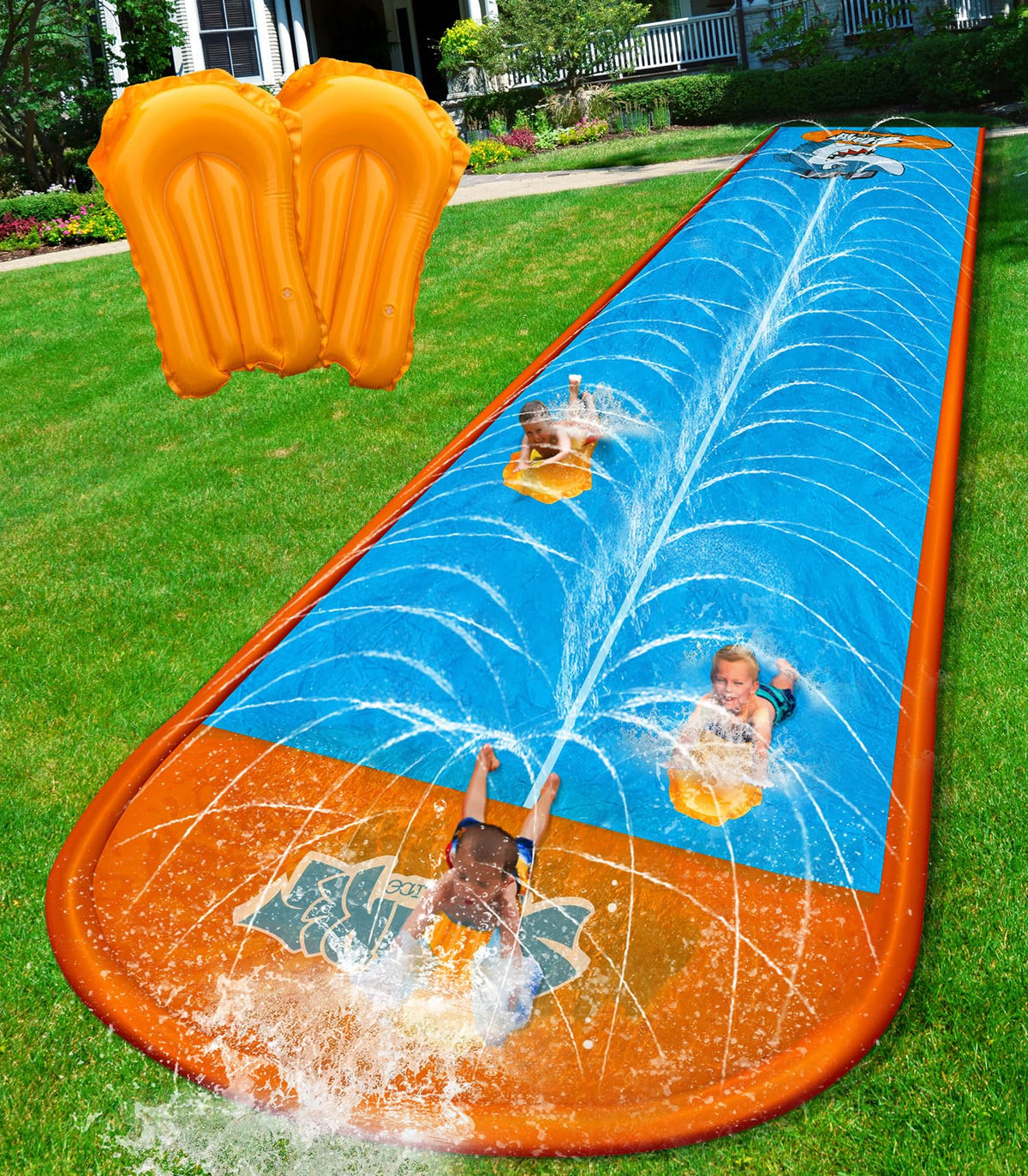 Spring Water Slip and Water Slide 22ft two-lane backyard setup