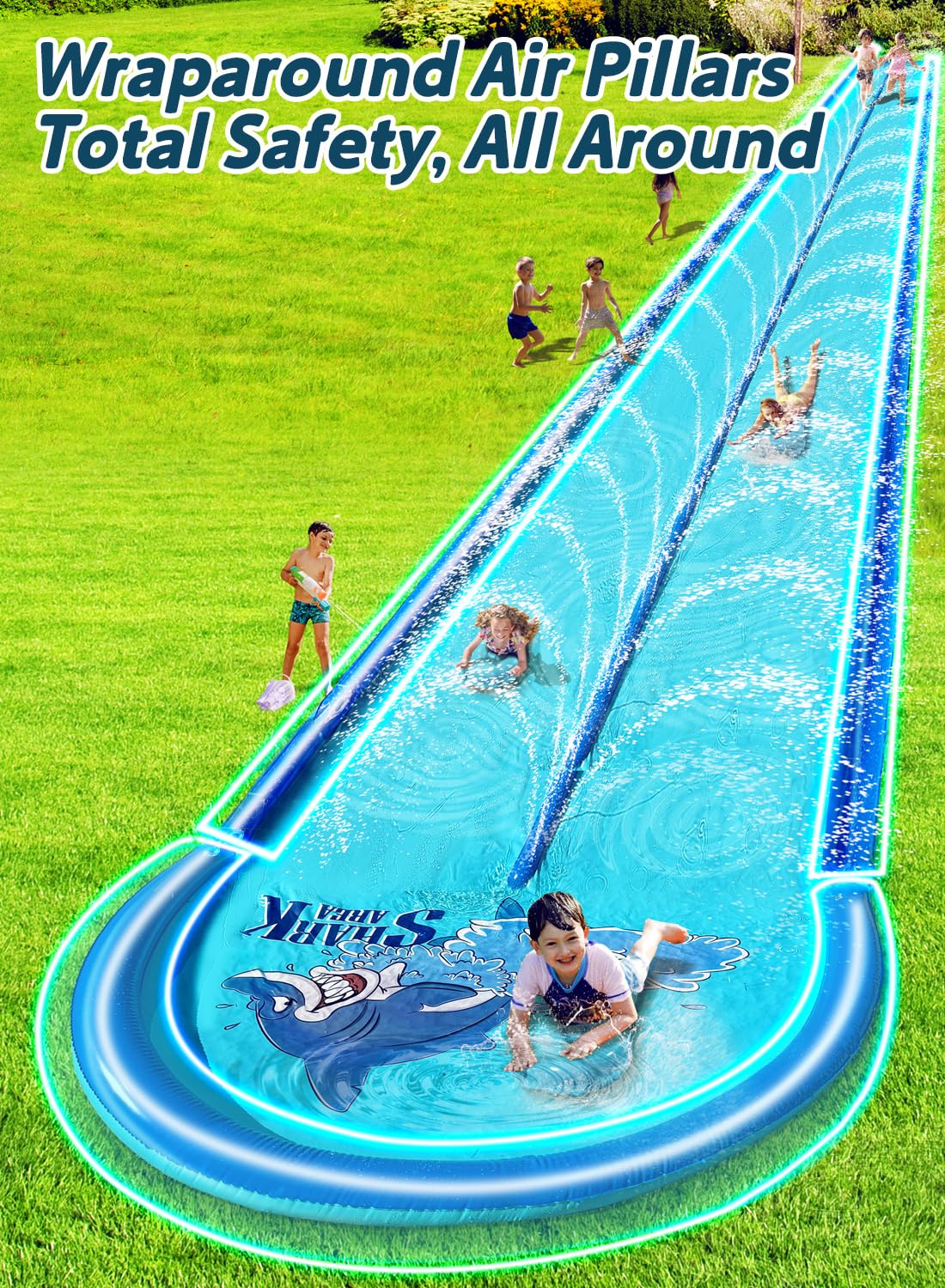 Extra-large inflatable guard rails on Spring Water Slip and water Slide