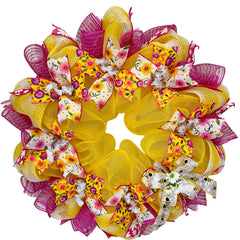 Spring Wreath luxury handmade 24 inch front door wreath with pink and yellow floral accents