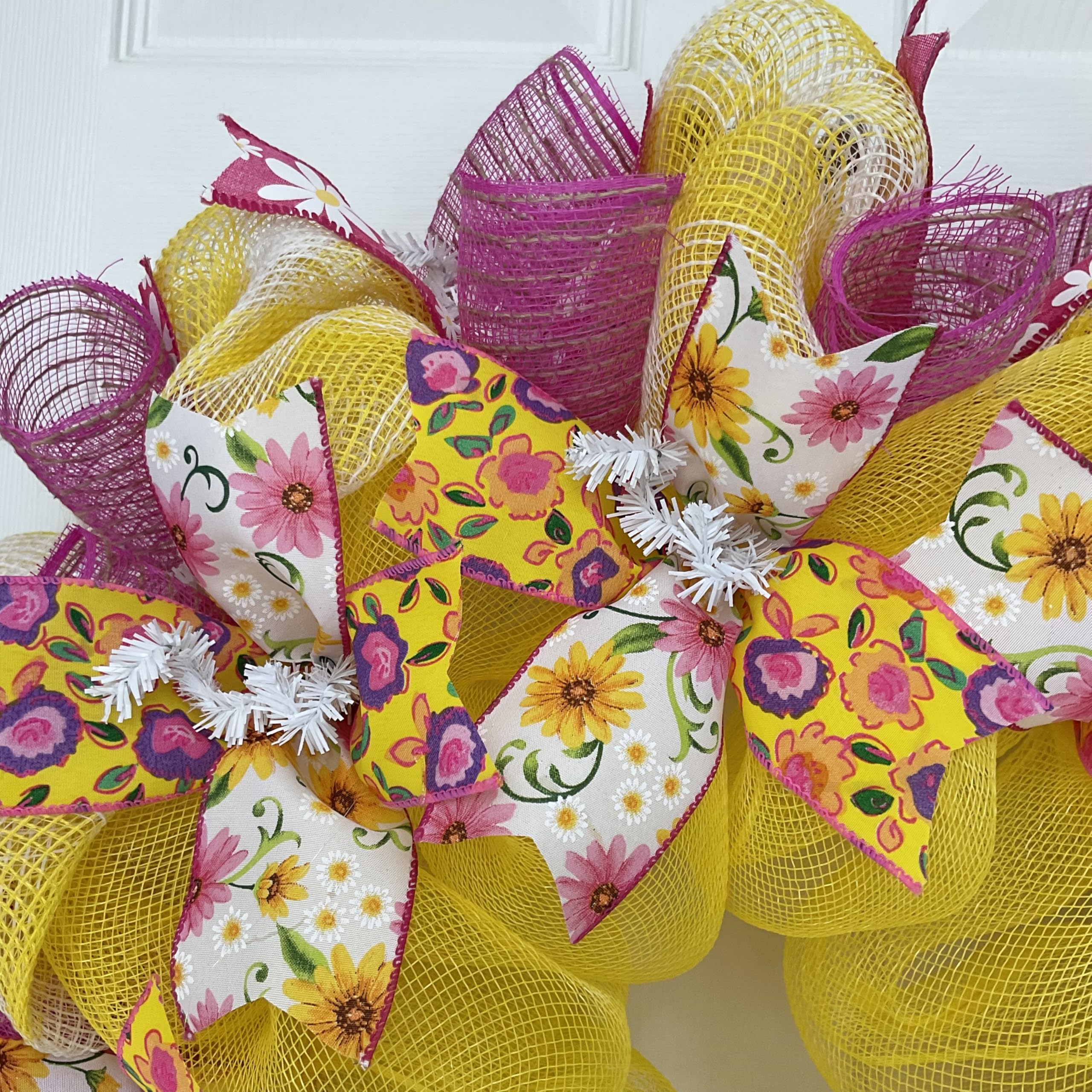 Spring Wreath luxury handmade 28 inch front door wreath with pink and yellow floral accents