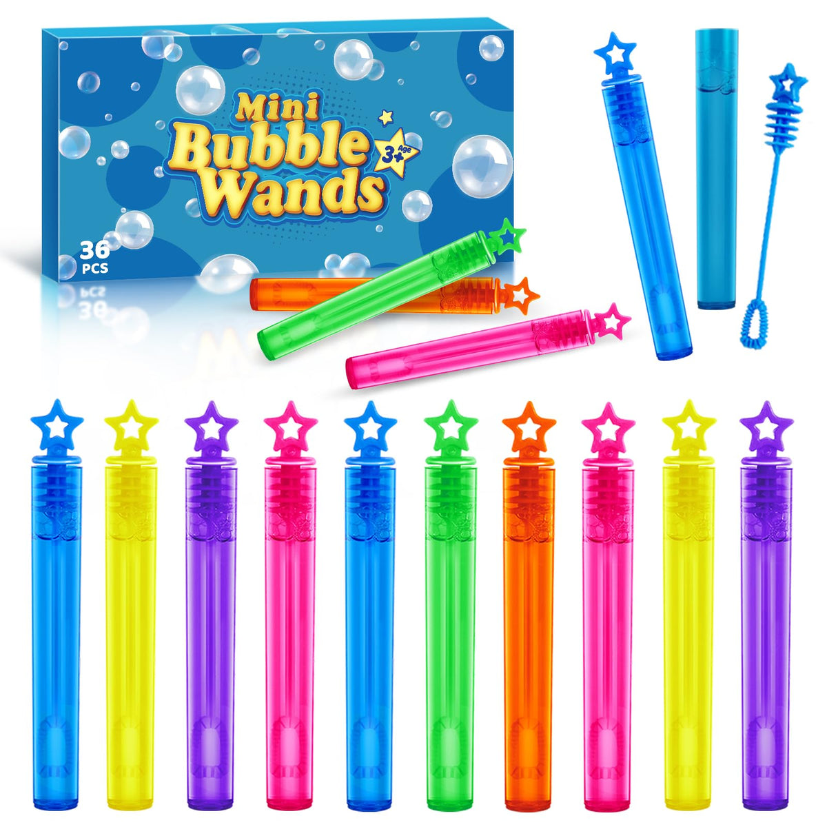 SpringFlower 36 Pcs Bubble Wands star design colorful packaging