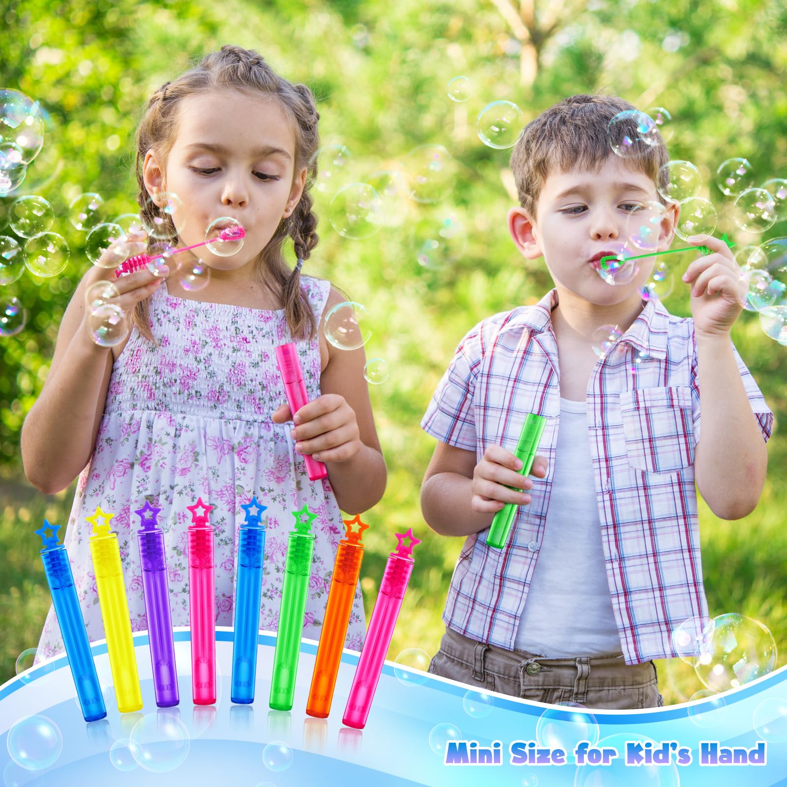 Kids bubble wands easy to use 4 inch tube providing 30 minutes play