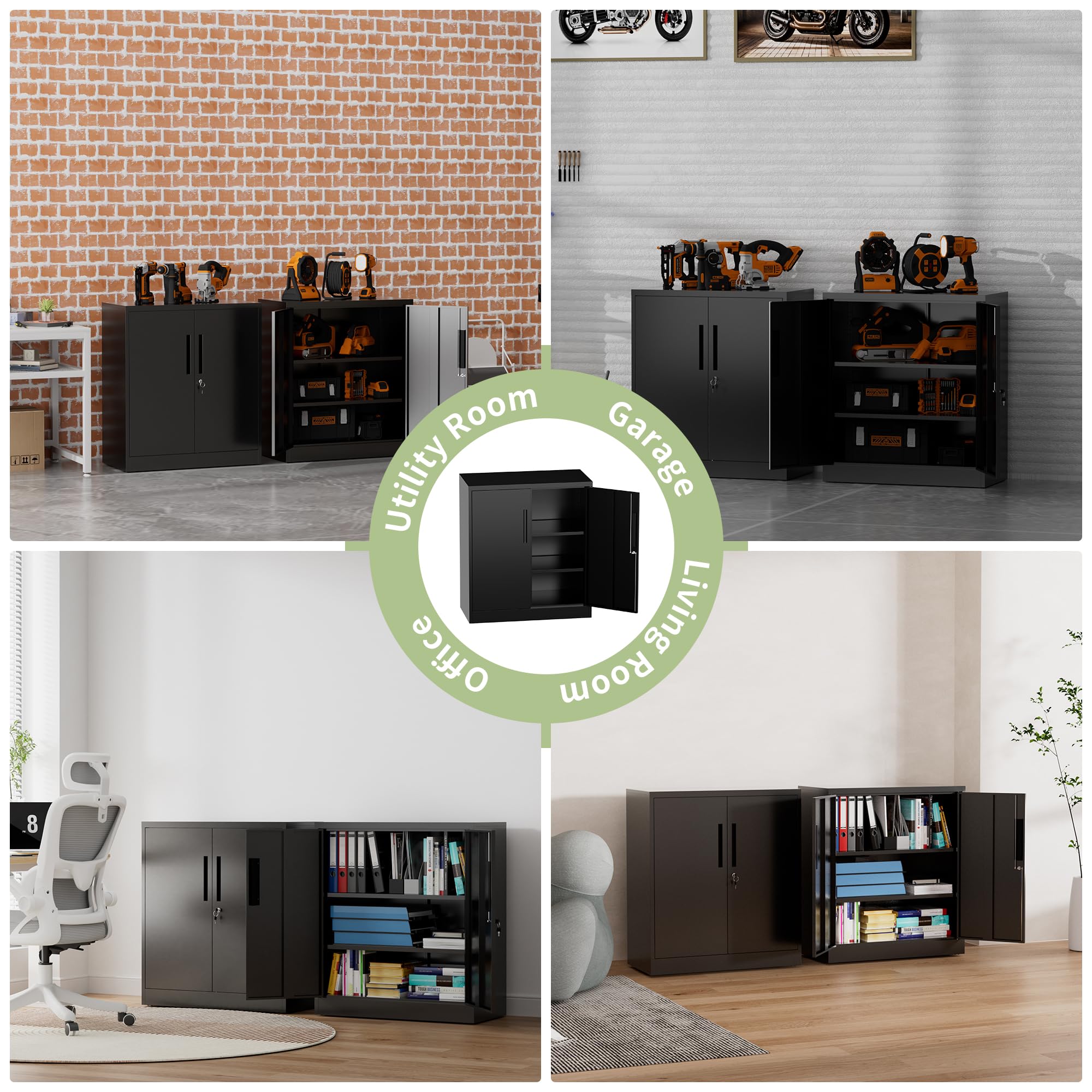 Spryygo black metal storage cabinet with adjustable shelves