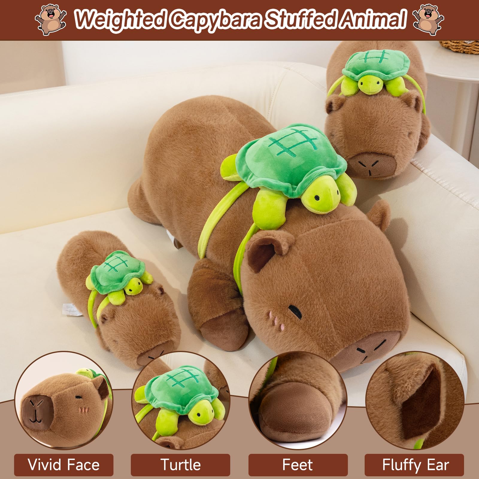 Capybara plush with turtle backpack detail