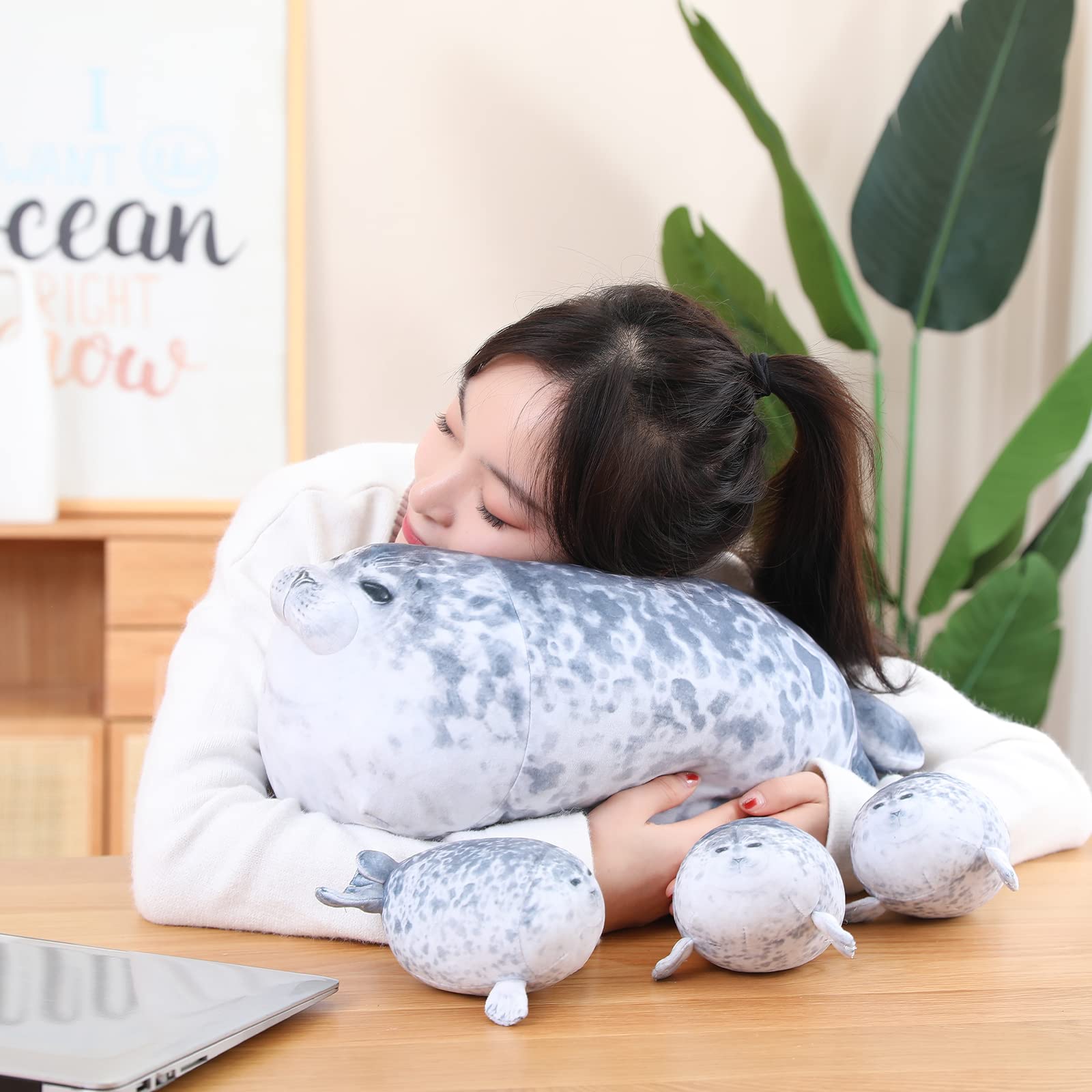 SQEQE mommy seal plush tummy with removable babies visible