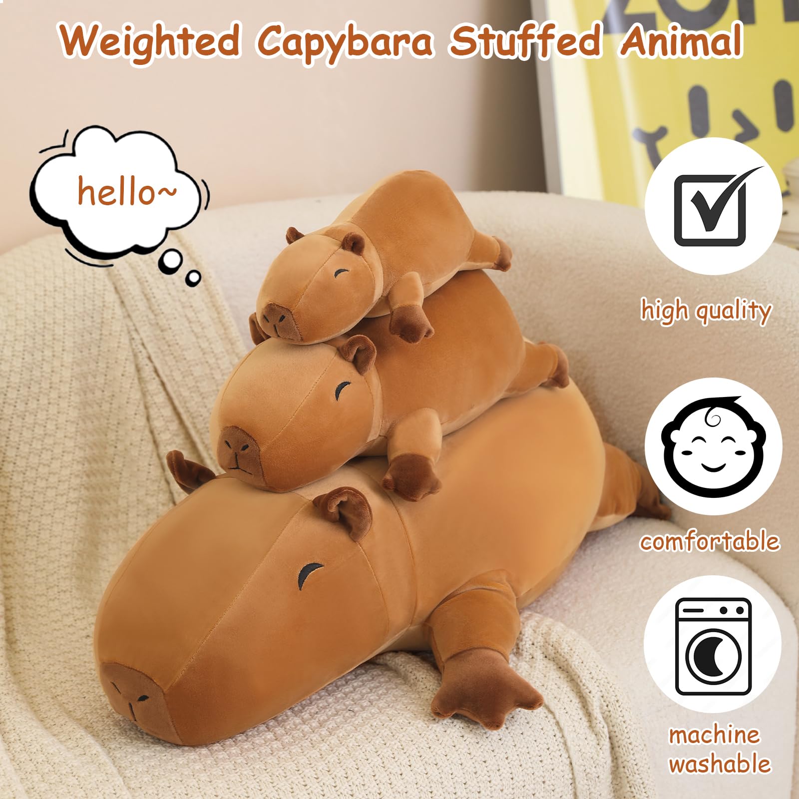 SQEQE weighted capybara plush 9.8 inch size