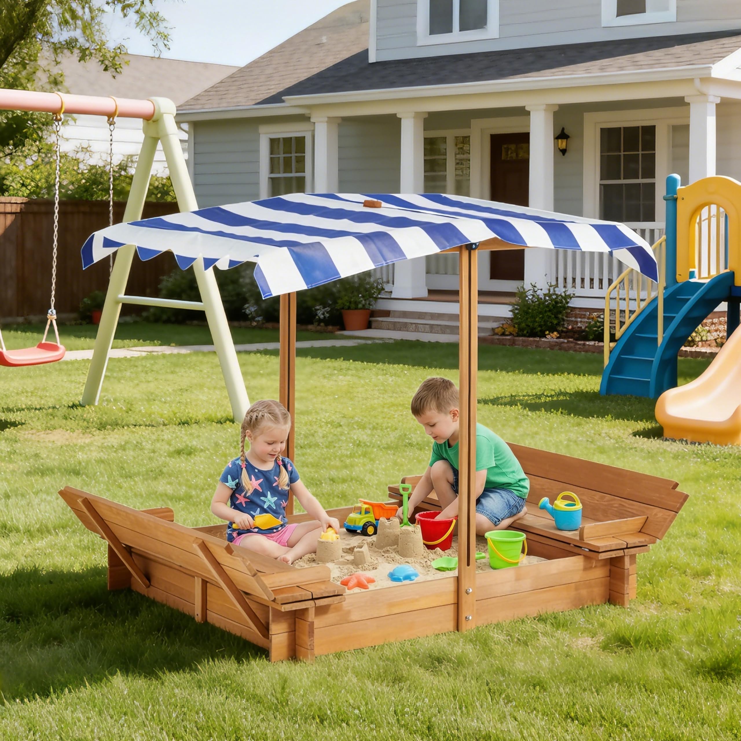 Gift-ready cedar sandbox for children's outdoor play