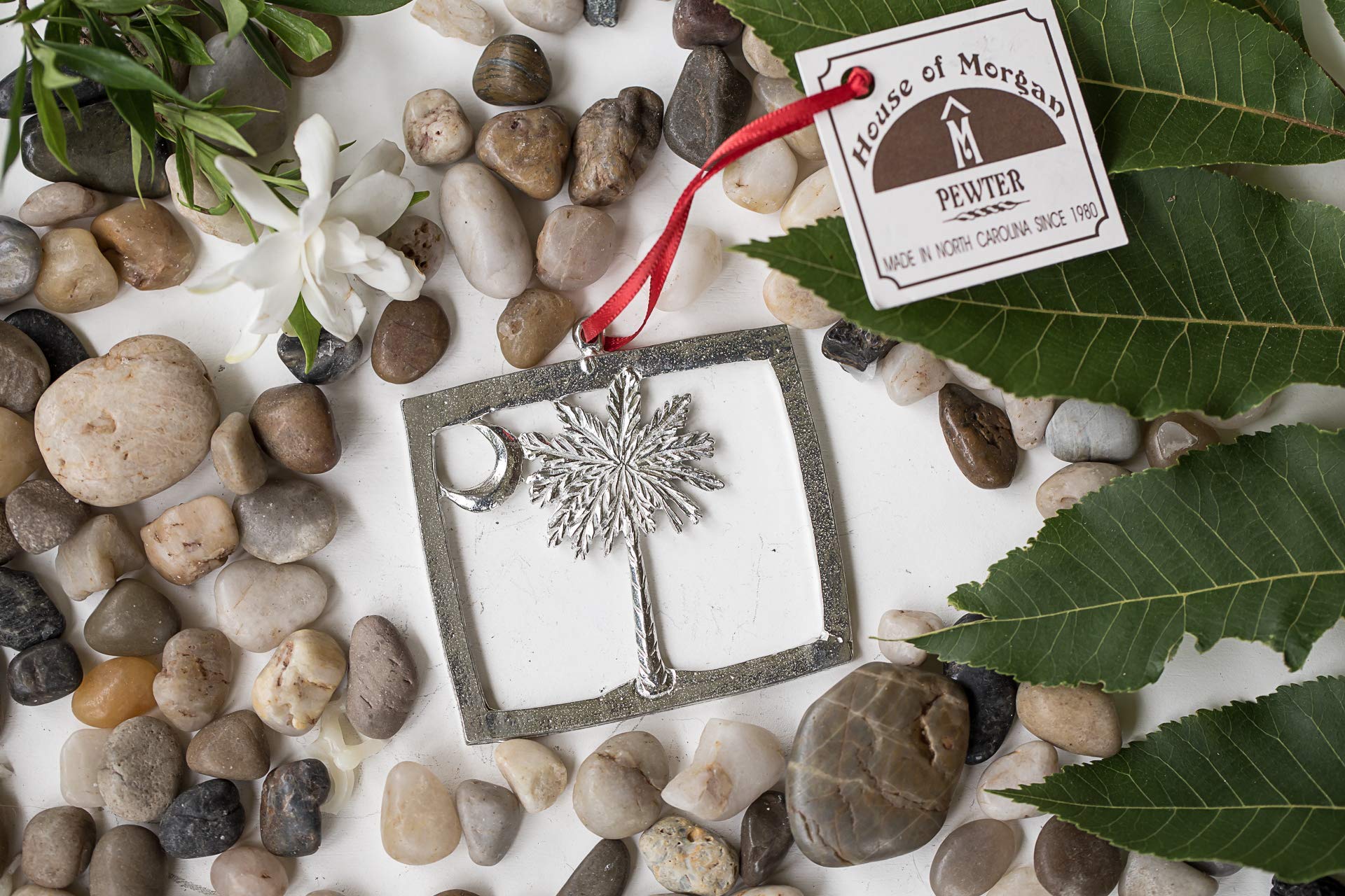 Square colony flag palmetto tree pewter ornament