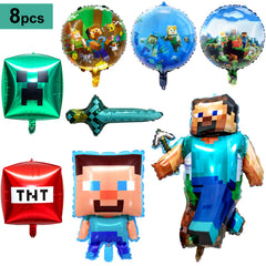 Two square foil balloons for Pixel game themed party decor