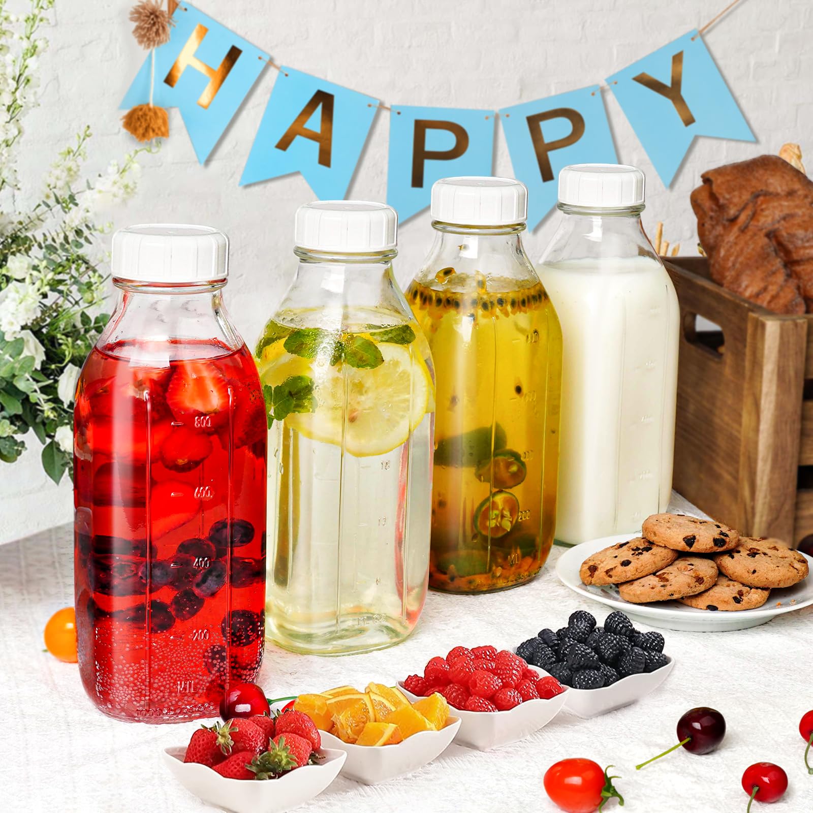 square glass container suitable for milk juice and syrups