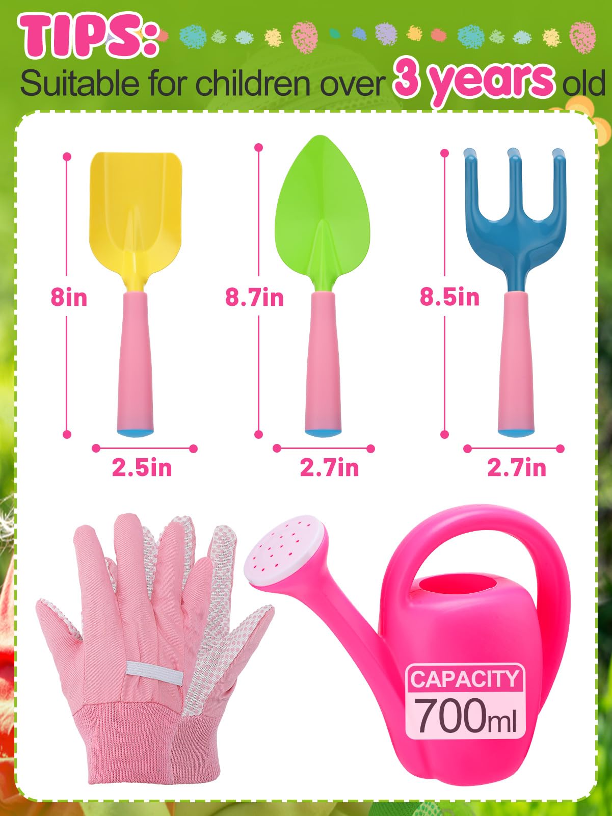 700 ml watering can part of Biubee pink tools set