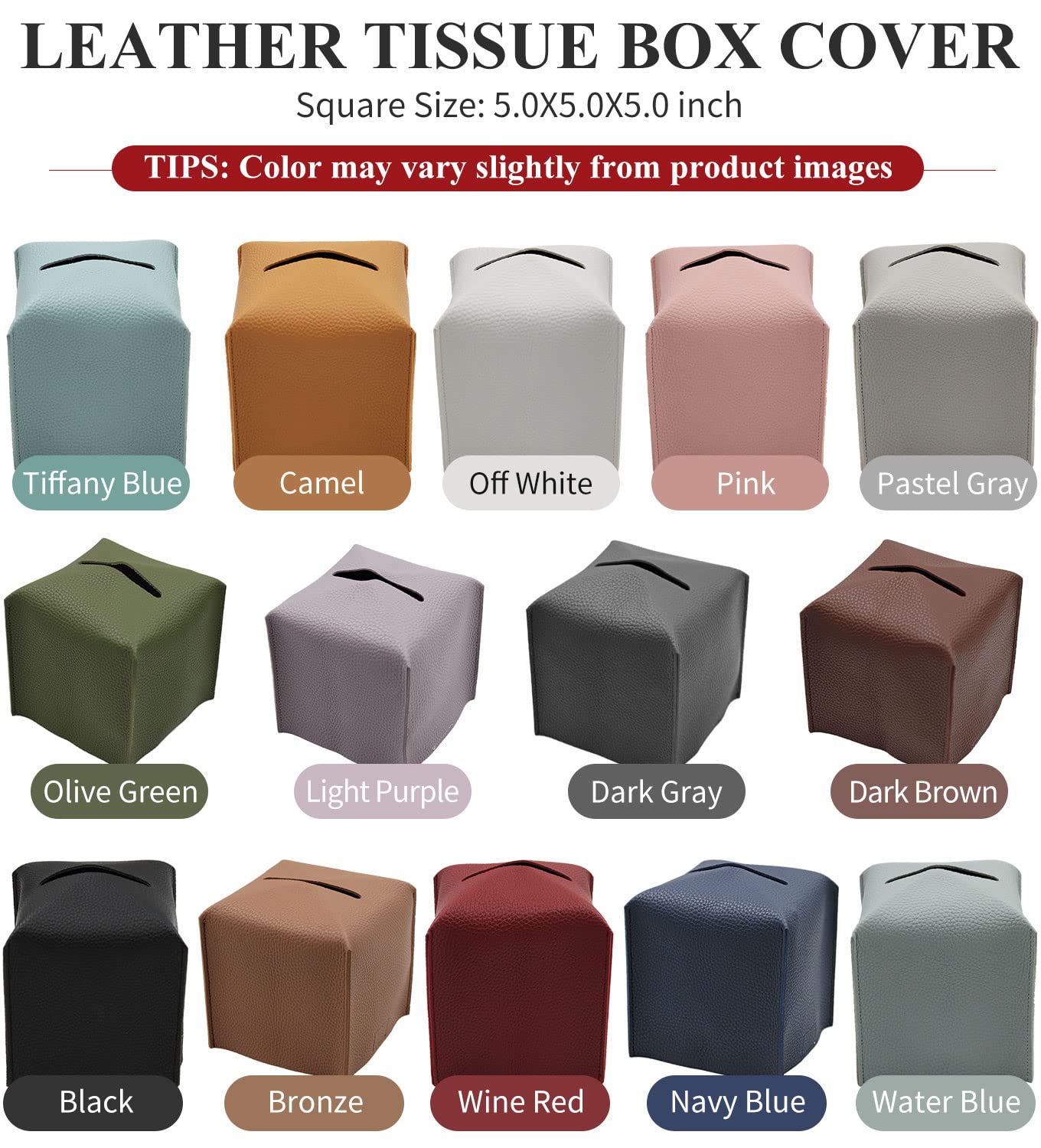 Square tissue box cover compatible with standard boxes