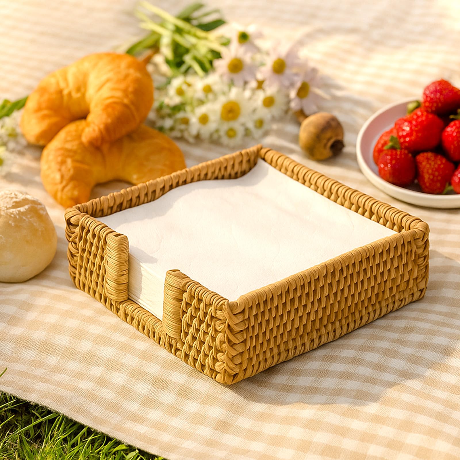 7.08 x 7.08 x 2.36 inch napkin holder rattan