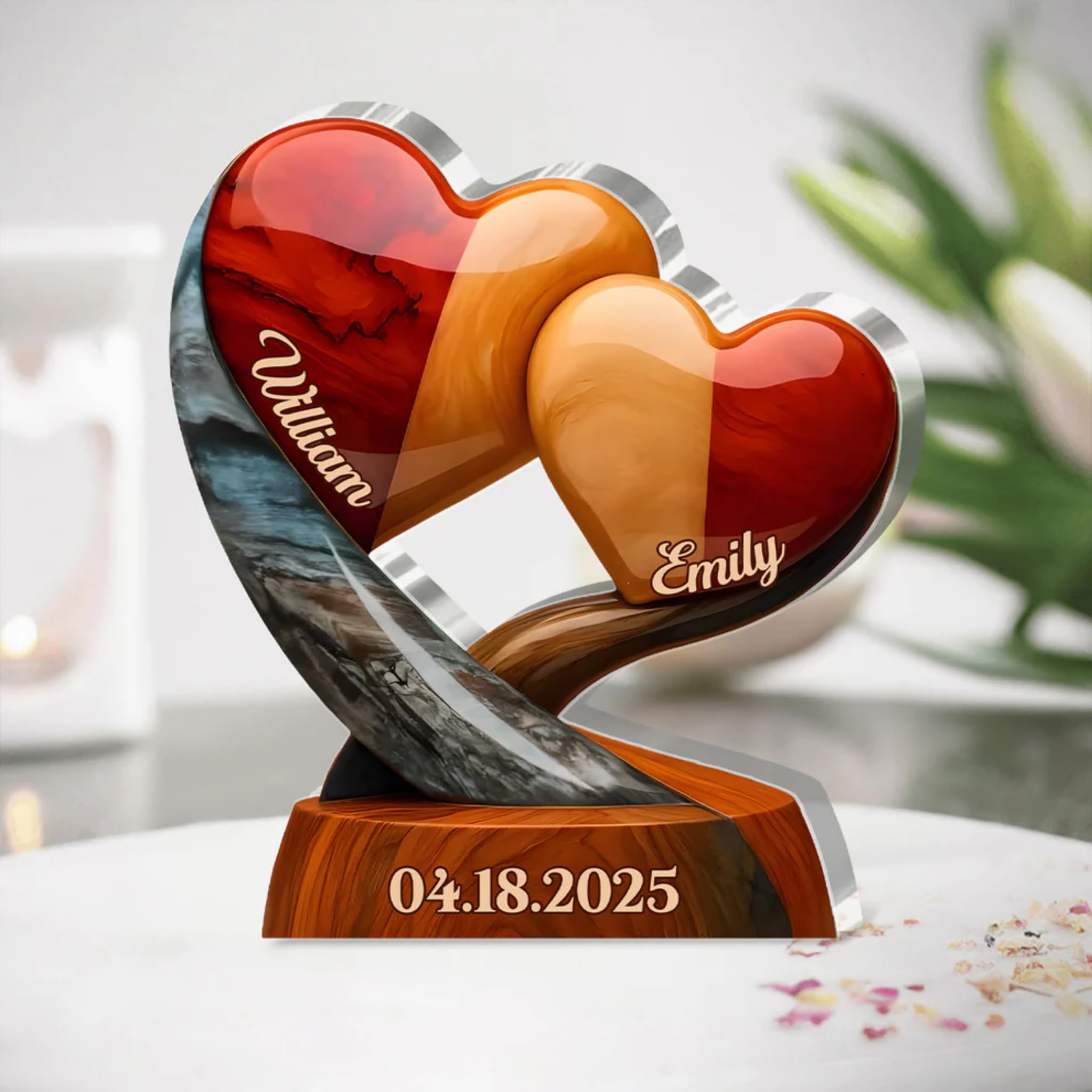Squared freestanding acrylic plaque for couple home decor