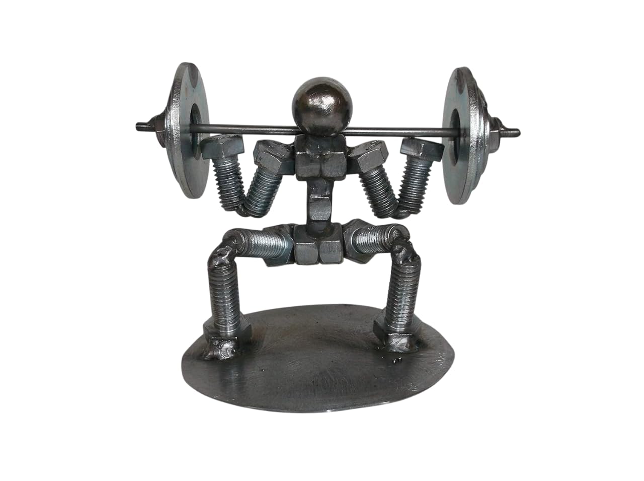 Squat Weight Lifter Metal Bolt Figurine size 3in tall 6in long 3in wide