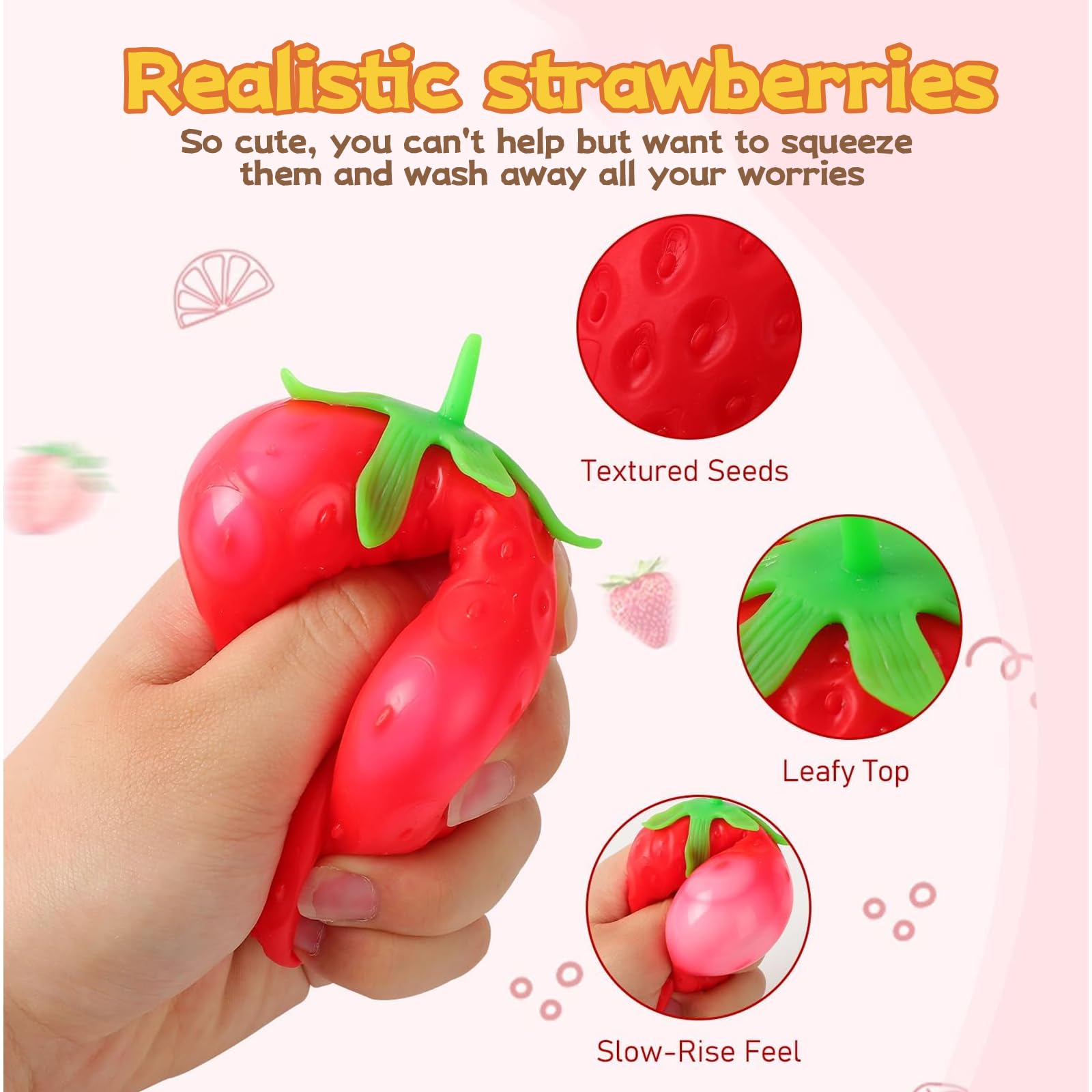 Portable squeeze toy strawberry model for relaxation on the go