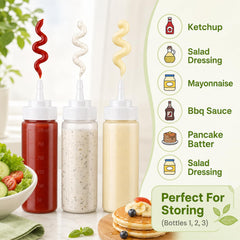 Wide mouth refilling squeeze bottle for sauces