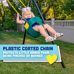 Green toddler swing seat with pinch-free design and metal hardware product image 4