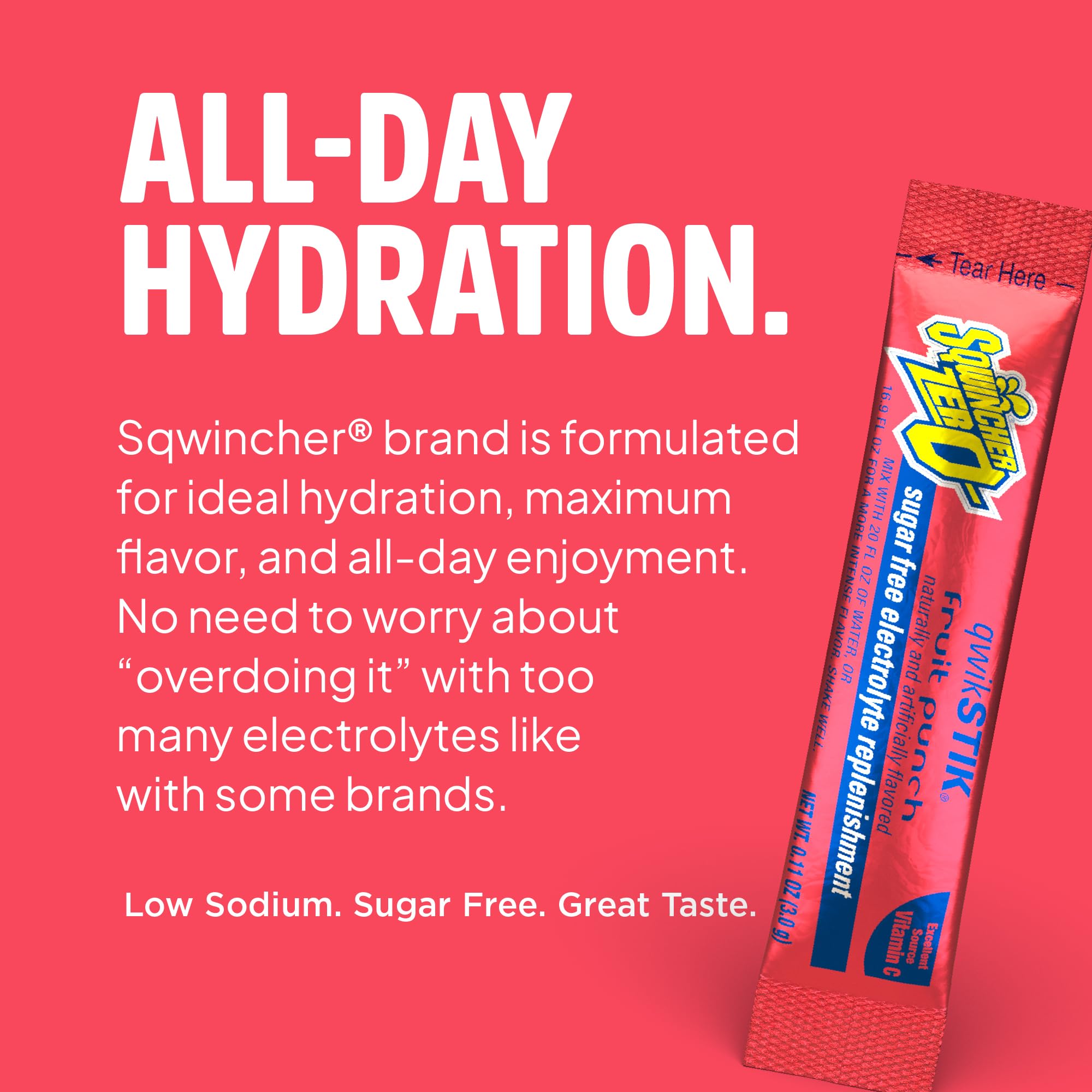 Sqwincher Qwik Stik fruit punch 50 pack packets on shelf