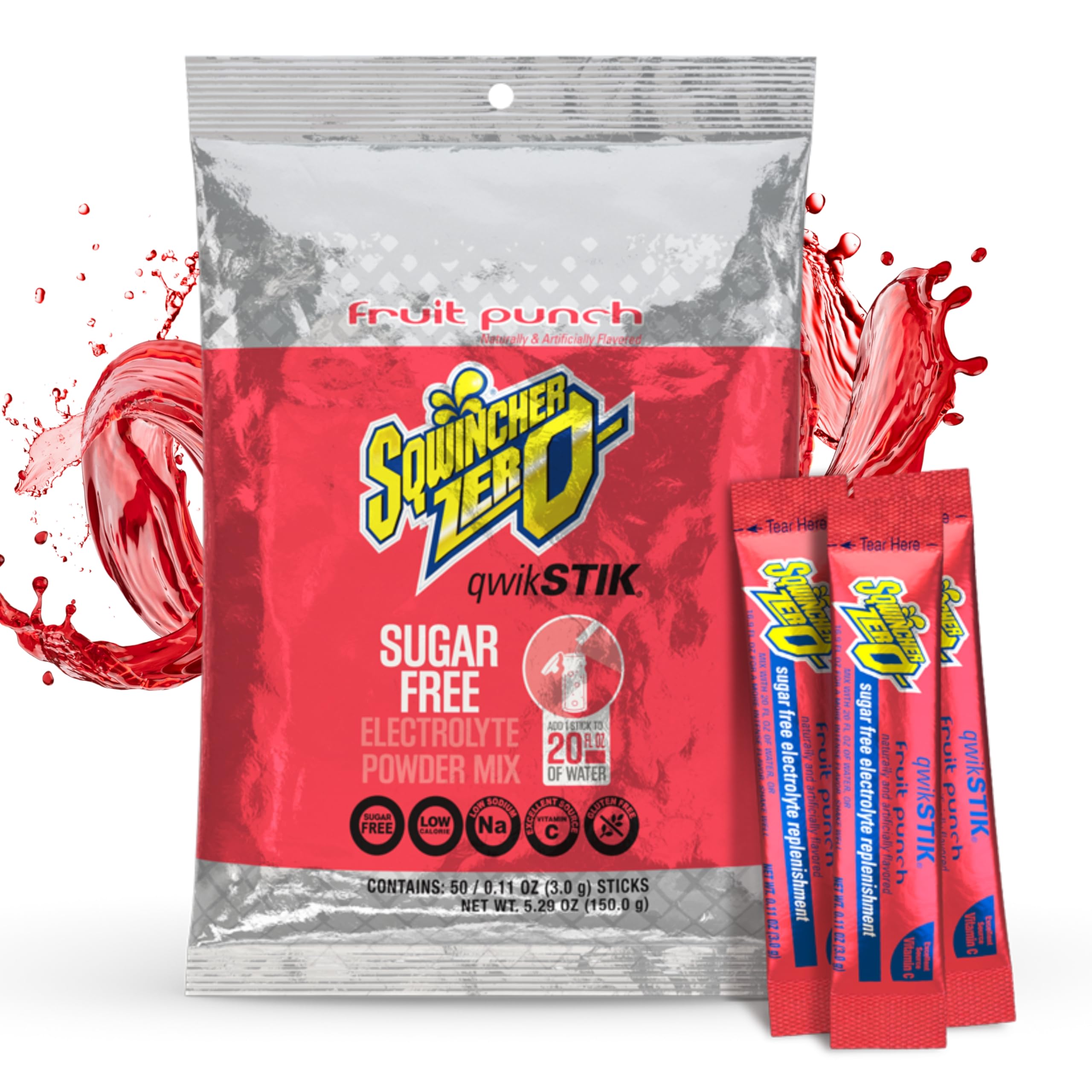 Sqwincher Qwik Stik sugar free fruit punch 50 pack box