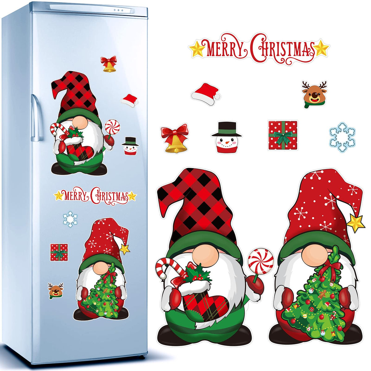 Sratte Christmas Refrigerator Magnets set with gnomes and holiday motifs