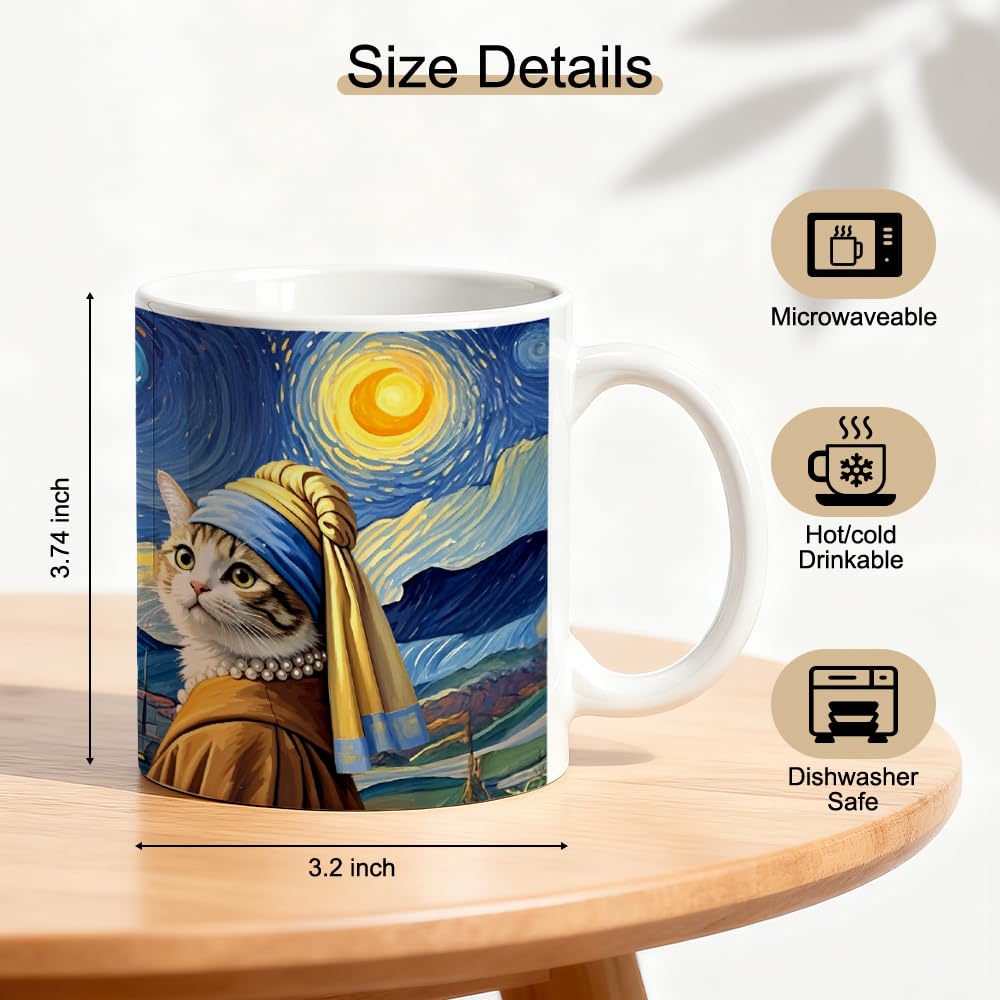 SRWNFOS Double-sided cat mug ergonomic handle close up