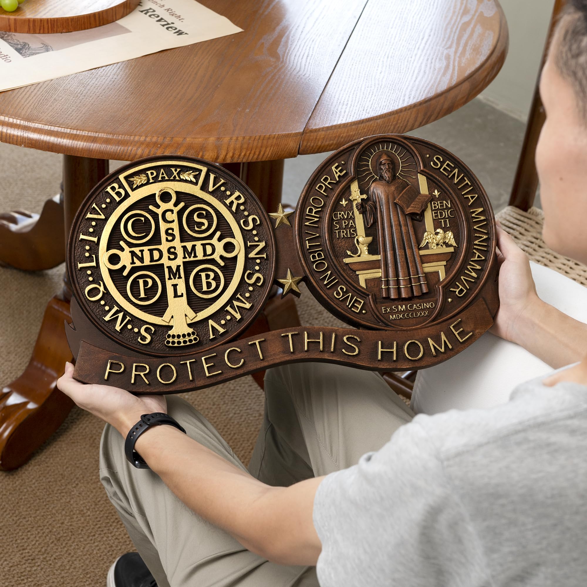 Handmade Saint Benedict Wall Decor wooden plaque