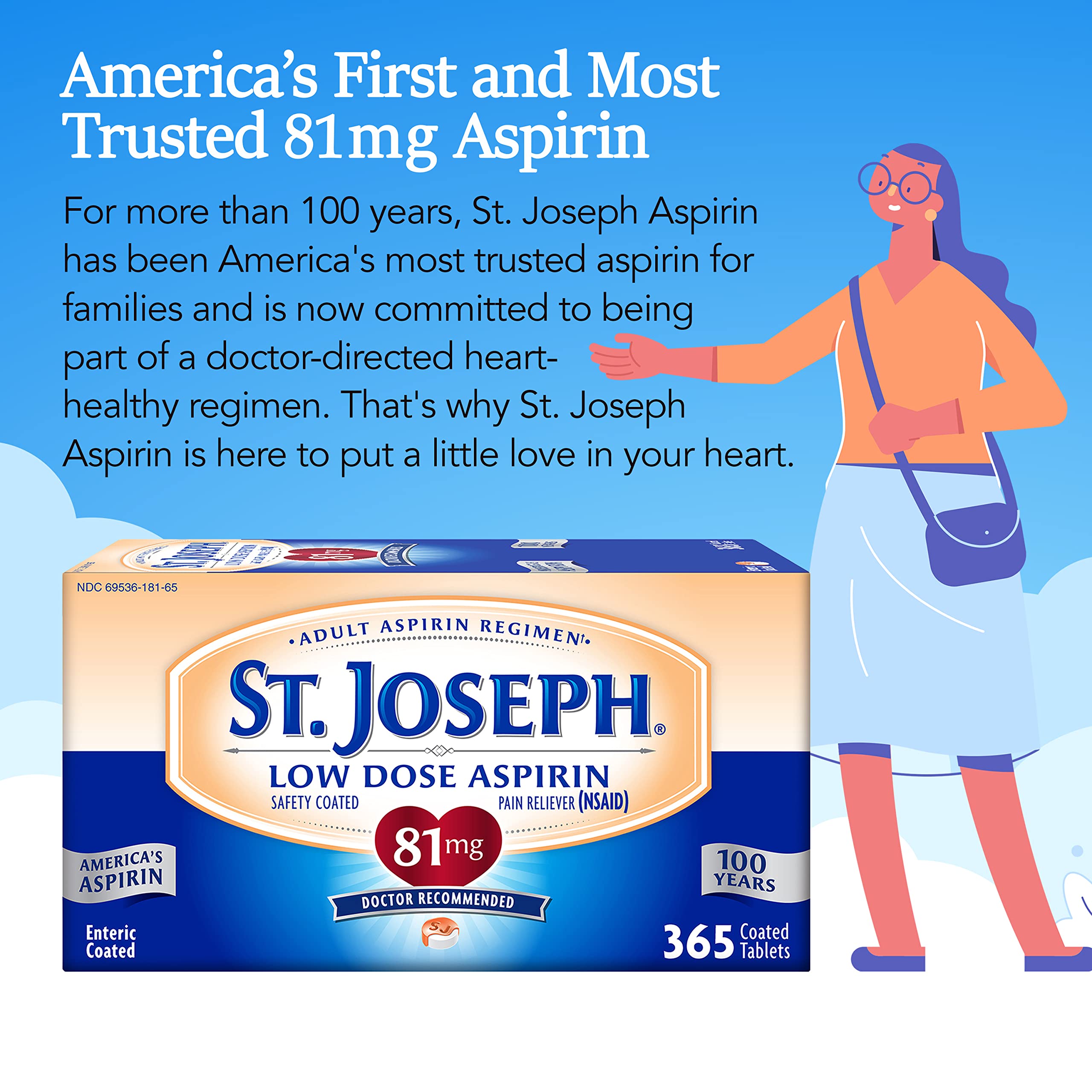 St. Joseph aspirin enteric coated 81 mg tablet closeup
