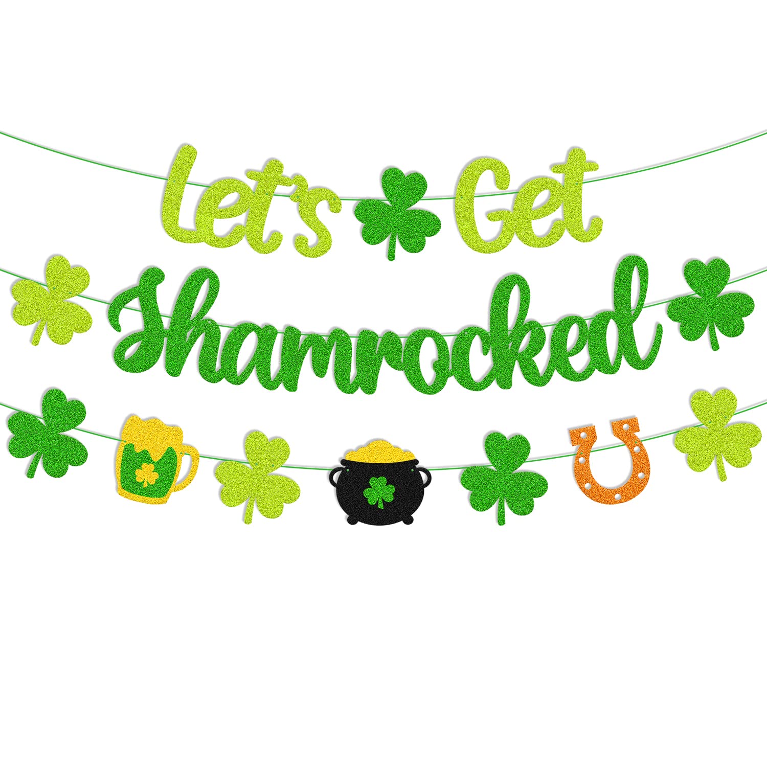 St Patrick Day Banner hanging on wall with shamrocks