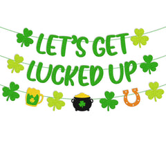 St Patrick's Day Banner with Lets Get Lucked up Banner pre-strung glitter green decor