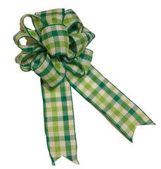Large white and navy buffalo plaid bow for wreaths or signs