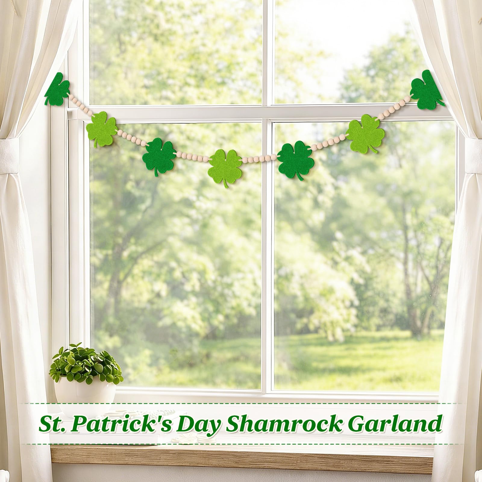 St Patrick's Day garland for mantel displayed on wall