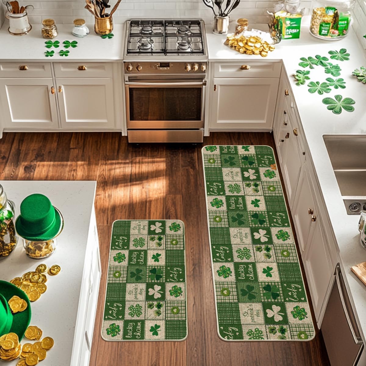 Non-slip backing recycled rubber and polyester felt top kitchen mats