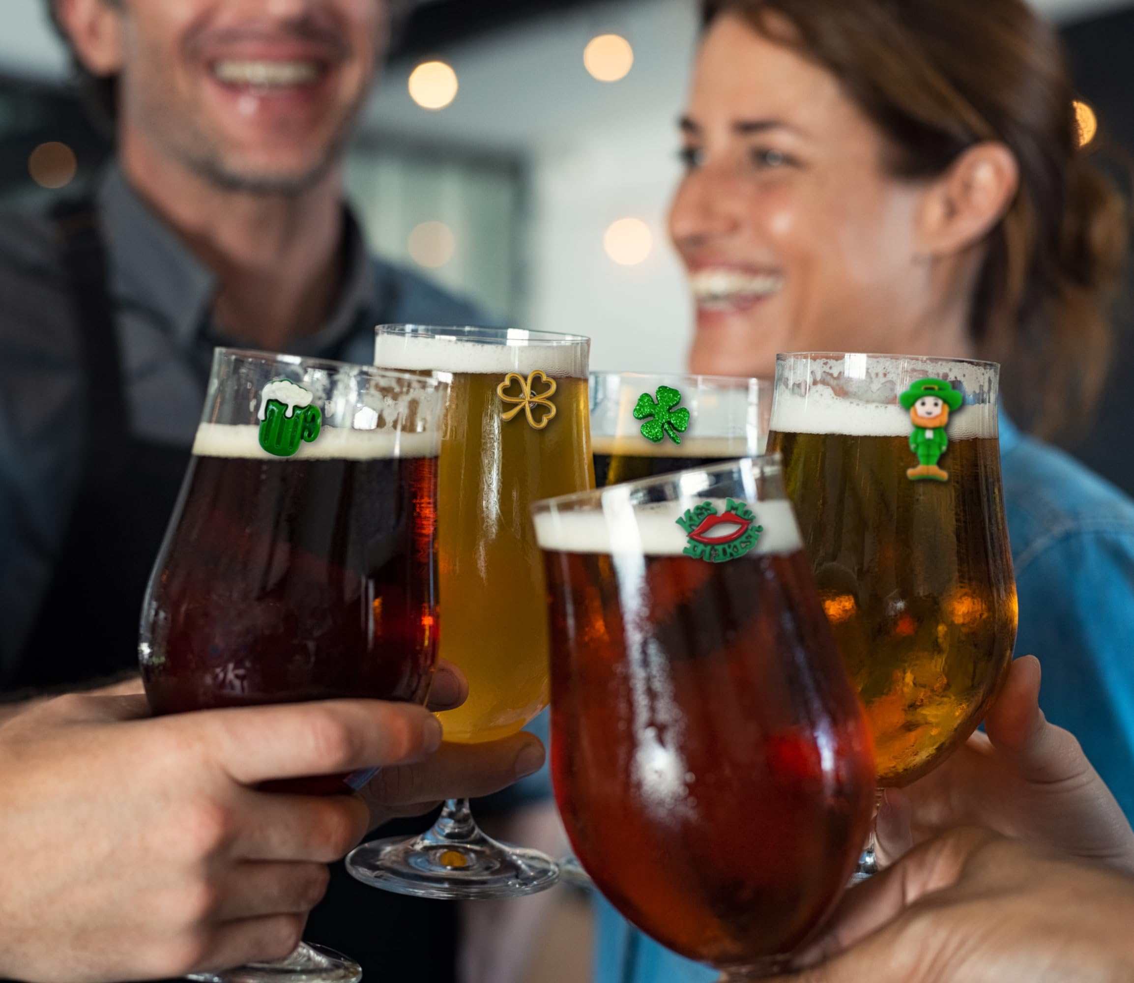 Two magnets attach through glass design for universal drink marker