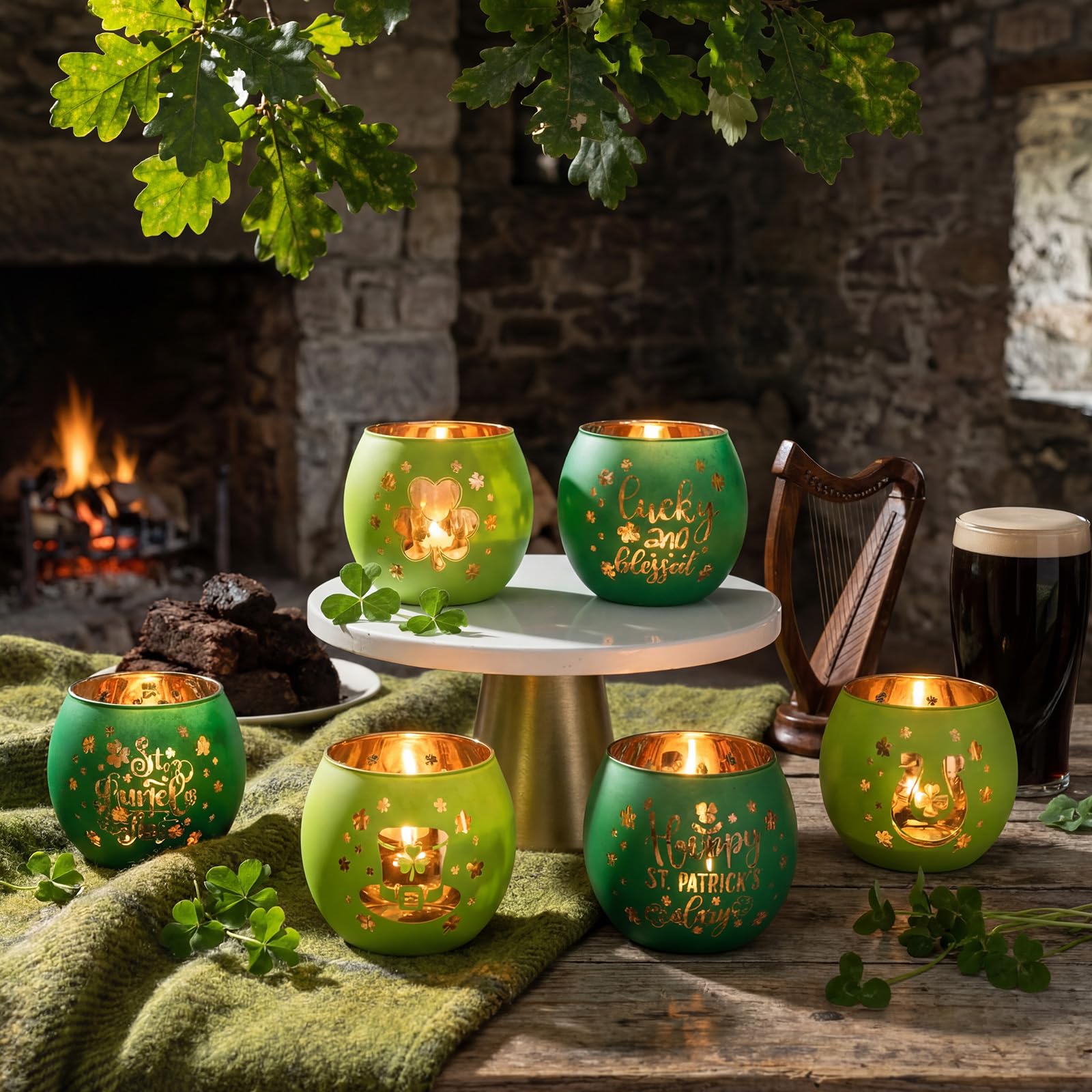 St Patricks Day table centerpiece decorative candle holders