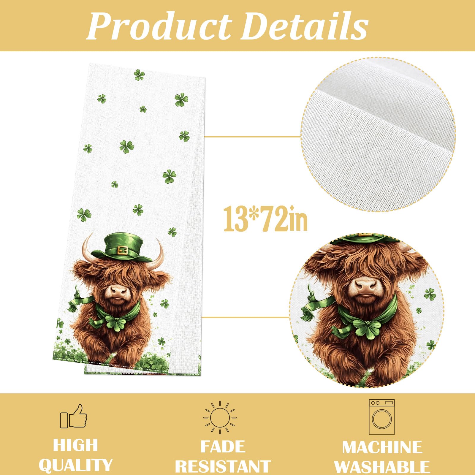 Highland cow table runner for indoor outdoor use 13x72 inches