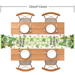 72x13 inch table runner shown on festive Irish decor with four-leaf clovers