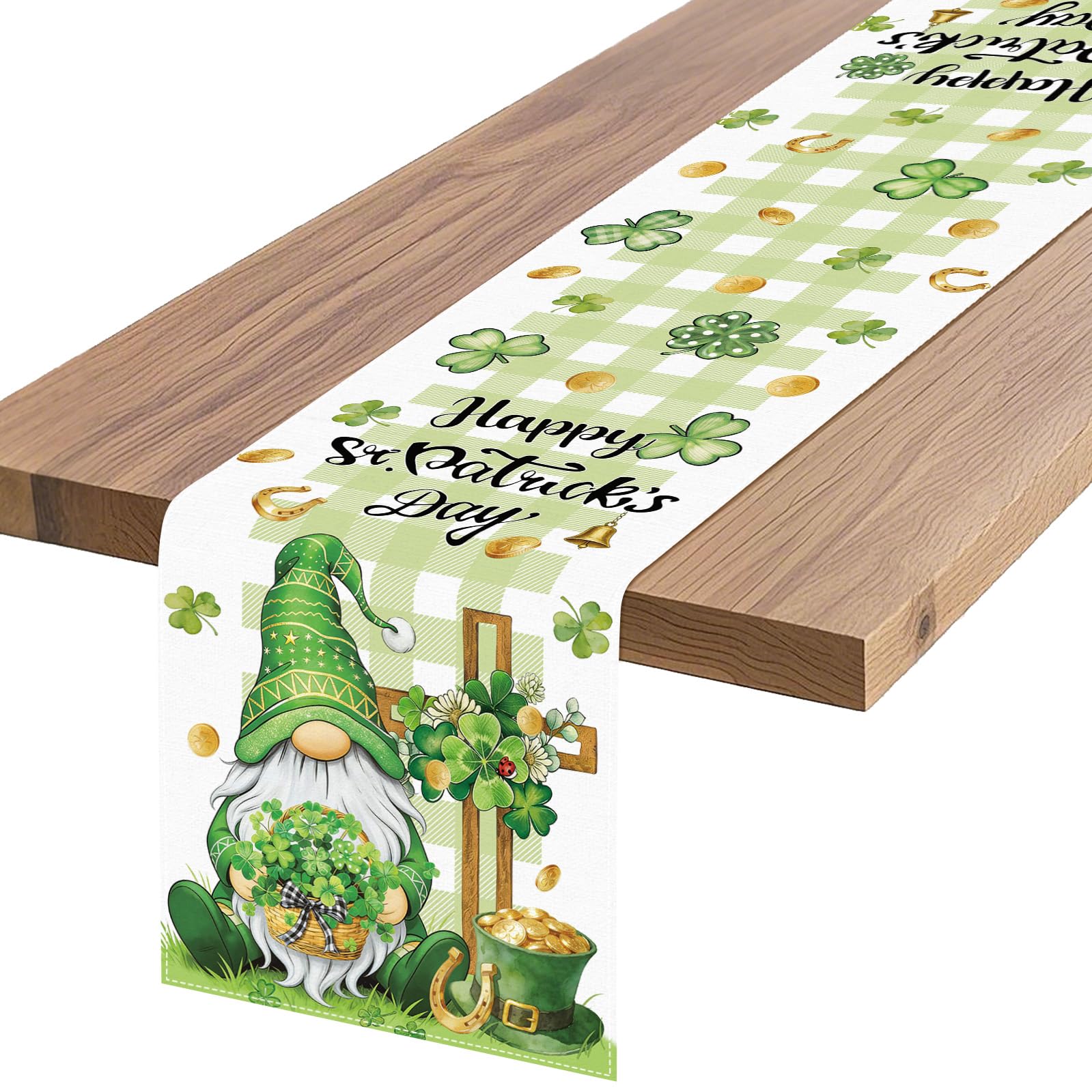 Indoor and outdoor compatible St Patrick's Day decor table runner