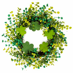 20 inch wreath on front door with shamrocks