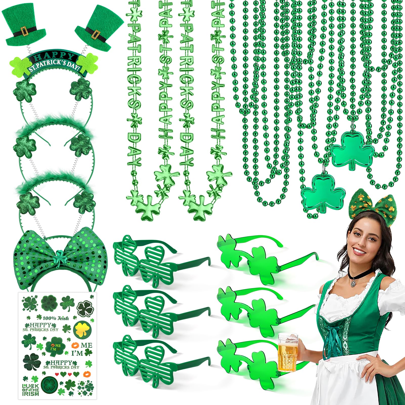 Shamrock beads necklace set from St Patricks Party Favors 29Pack