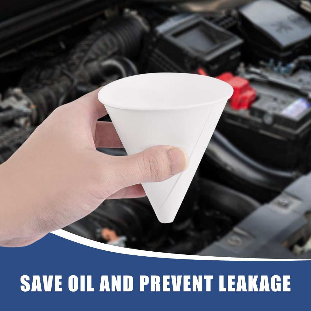 stackable disposable paper funnels stored in a car toolbox