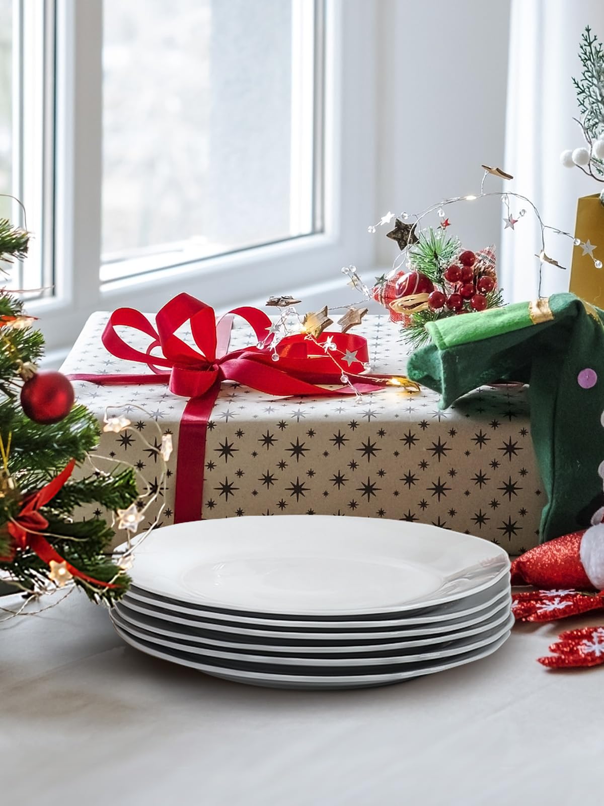 White porcelain dinner plates complement core dinnerware collections