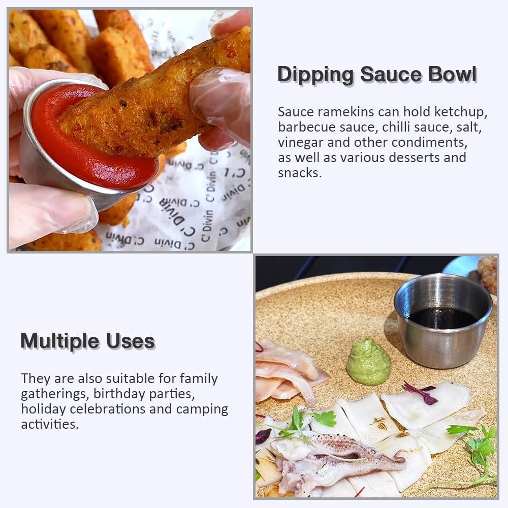 Dishwasher safe stainless steel sauce ramekins for easy cleaning