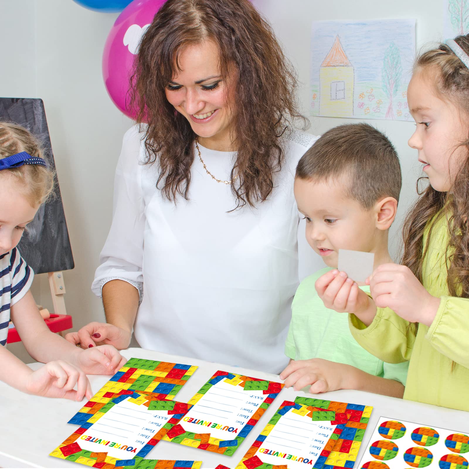 Stacking block bricks themed invitations
