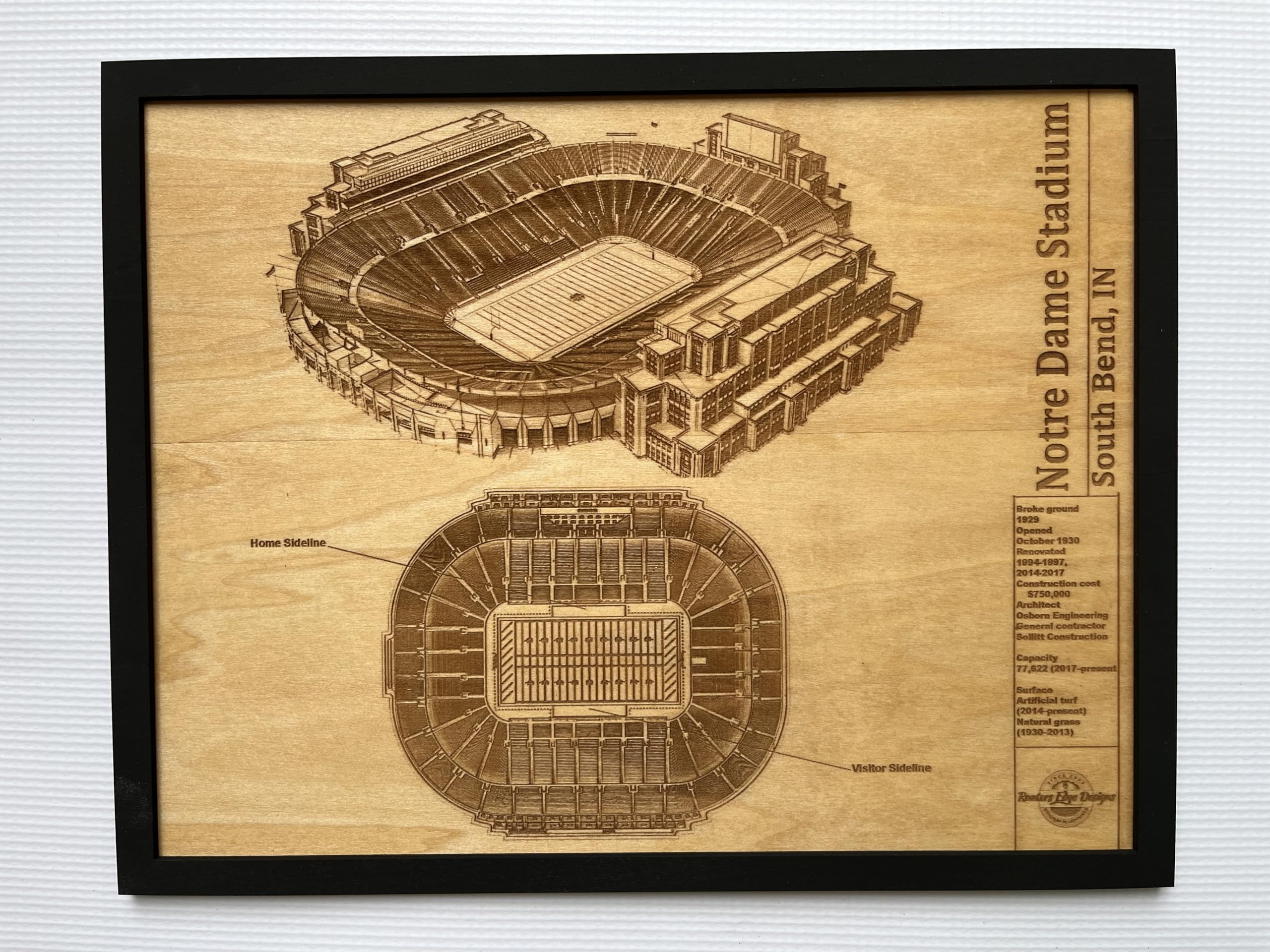Stadium blueprint wall art wood engraving 14x11