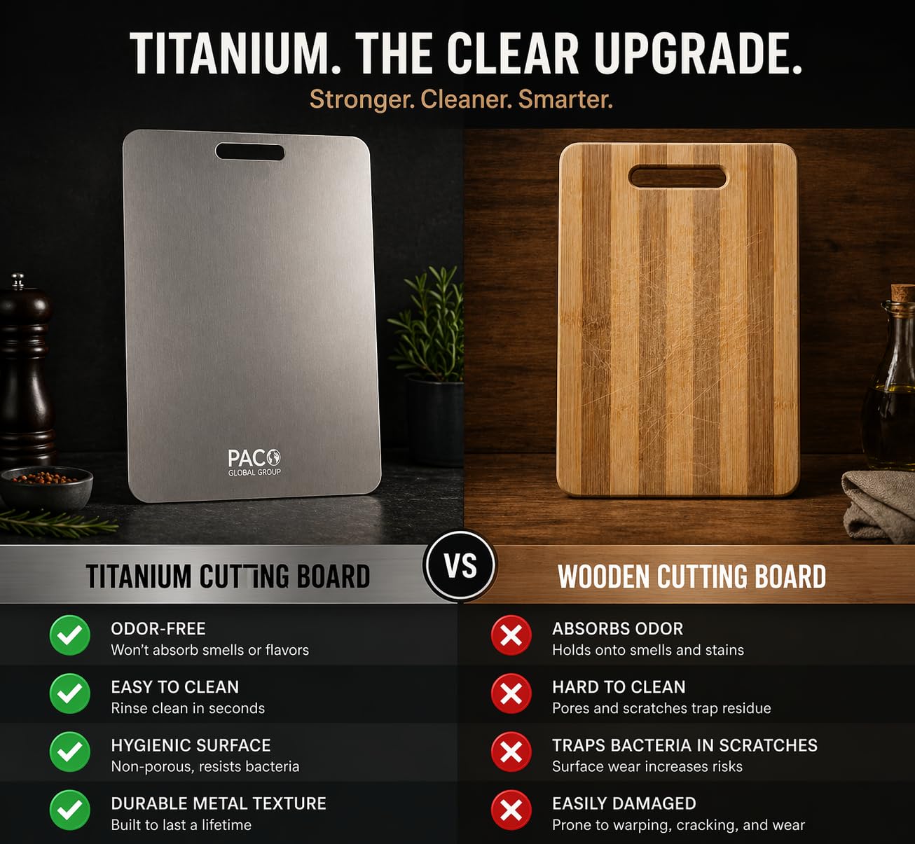 Stain resistant titanium cutting board easy cleanup